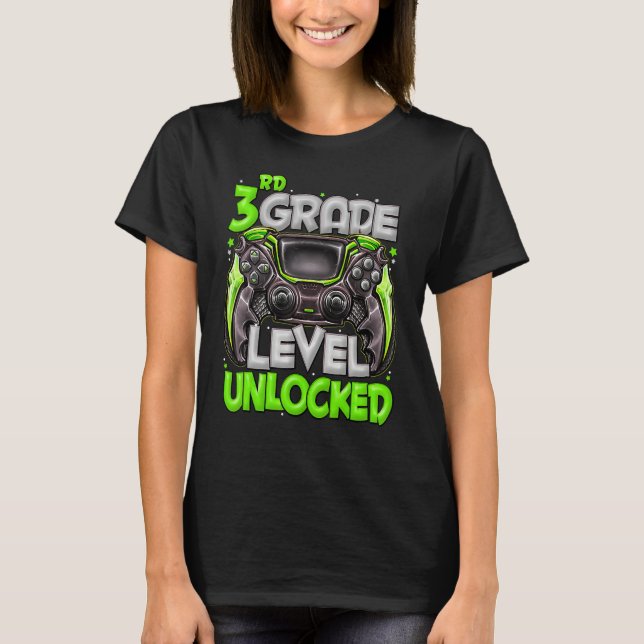 3rd Grade Level Unlocked Video Game Back To School T-Shirt (Front)