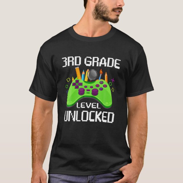 3Rd Grade Level Unlocked Video Game Back To School T-Shirt (Front)