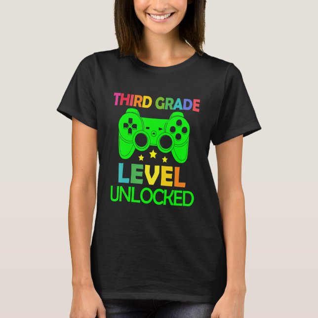 3rd Grade Level Unlocked Video Game Back To School T-Shirt (Front)