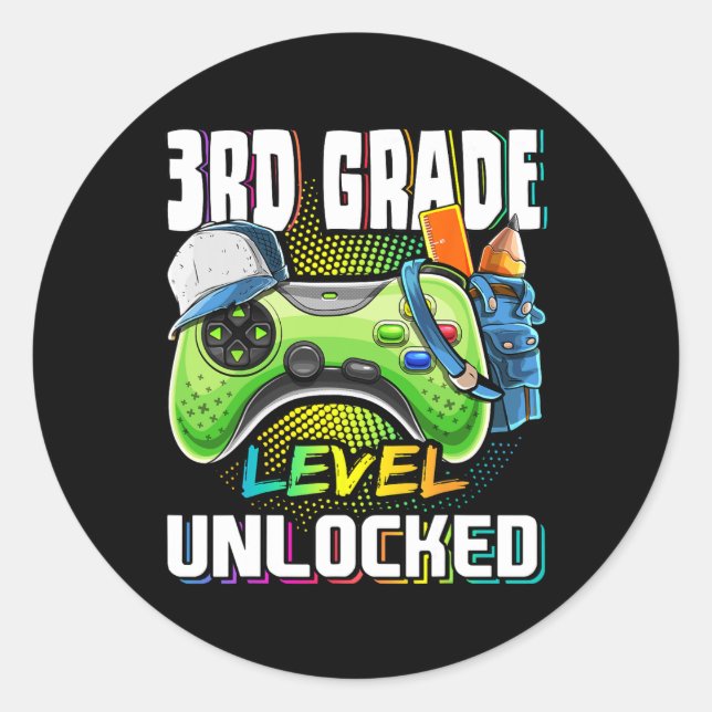 3rd Grade Level Unlocked Video Game Ck To School B Classic Round Sticker (Front)