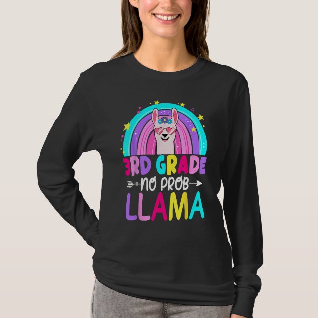 3rd Grade No Prob Llama Rainbow Back To School Tea T-Shirt (Front)
