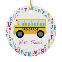 3rd Grade Personalized School Bus Teacher Ornament