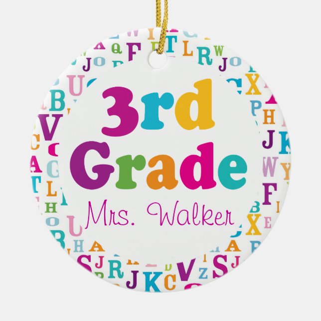 3rd Grade Personalized School Teacher Ornament (Front)