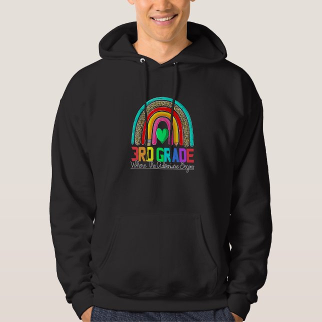 3rd grade rainbow leopard teacher team third grade hoodie (Front)
