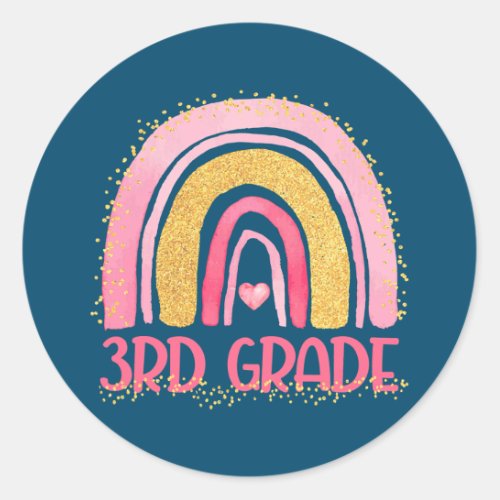 3rd Grade Rainbow Watercolor Teacher Kids Back To Classic Round Sticker