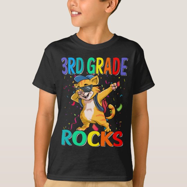 3rd Grade Rocks Cat Back To School T-Shirt (Front)