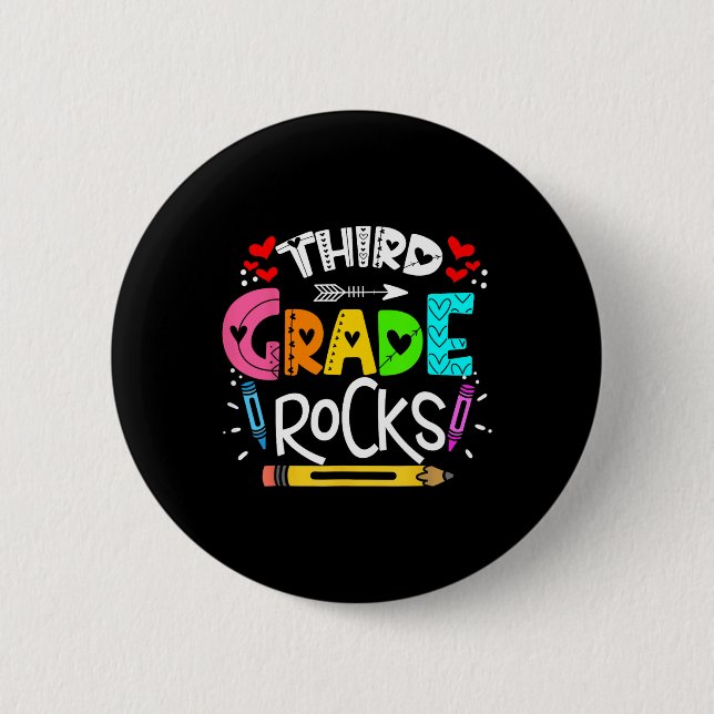 3rd Grade Rocks Third Grade Rock Ck To School  Button (Front)