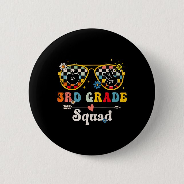 3rd Grade Squad Cute Groovy Teacher Student Ck To  Button (Front)