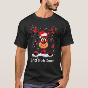 3rd Grade Squad Plaid Reindeer Santa Hat Teacher C T-Shirt