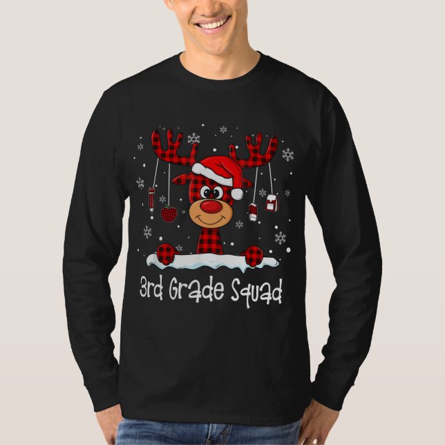3rd Grade Squad Plaid Reindeer Santa Hat Teacher C T-Shirt (Front)