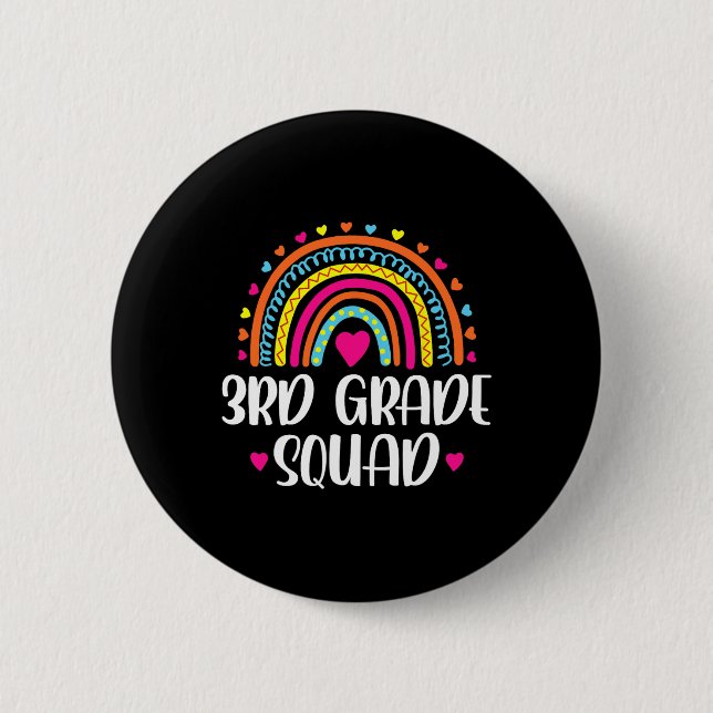 3rd Grade Squad Rainbow Back To School Teacher Kid Button (Front)