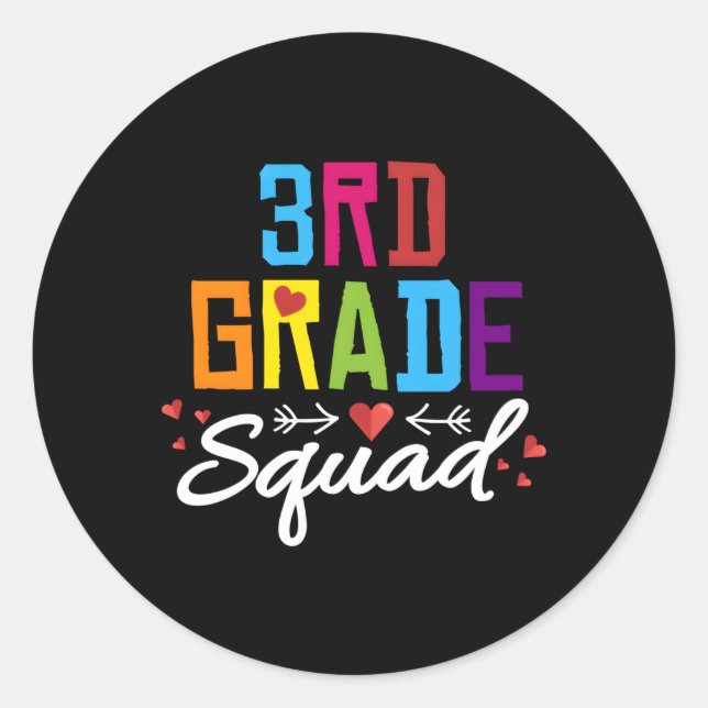 3Rd Grade Squad Third Teacher Student Team Back To Classic Round Sticker (Front)