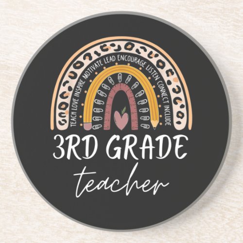 3rd grade teacher back to school leopard rainbow coaster