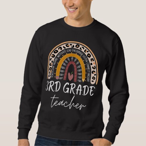 3rd grade teacher back to school leopard rainbow sweatshirt