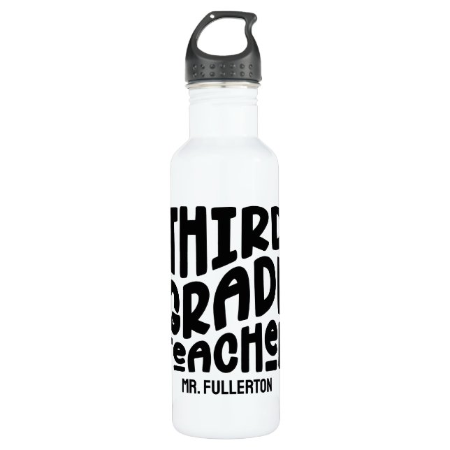 3rd Grade Teacher Black Text Design Stainless Steel Water Bottle (Front)