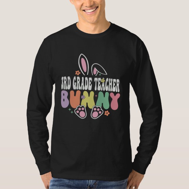 3rd Grade Teacher Bunny Easter Day Groovy Family M T-Shirt (Front)