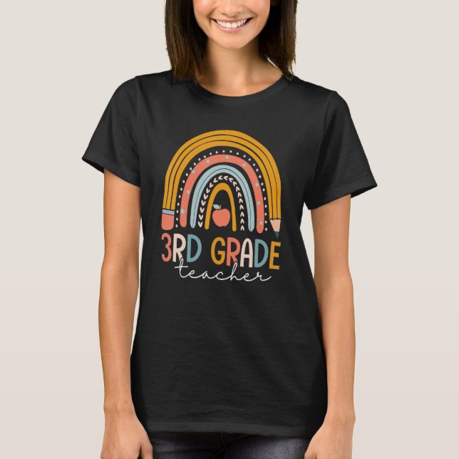 3rd Grade Teacher Leopard Rainbow Back To School T-Shirt (Front)