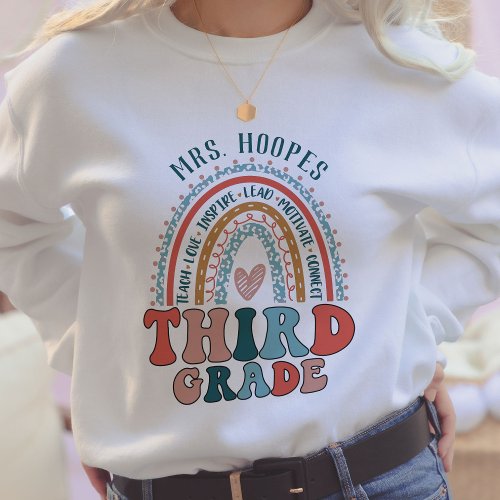 3rd Grade Teacher Personalized Gift Boho Rainbow Sweatshirt