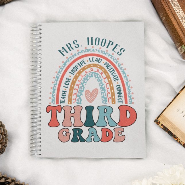 3rd Grade Teacher Personalized Gift Rainbow Spiral Notebook (Creator Uploaded)