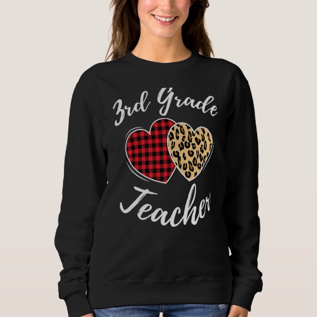 3rd Grade Teacher Plaid Leopard Print Third Grade  Sweatshirt (Front)