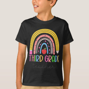 3rd Grade Teacher Teach Love Inspire Rainbow Back T-Shirt