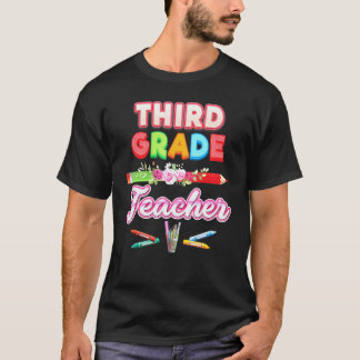 3rd Grade Teacher Third Pencil Floral Flower Back T-Shirt