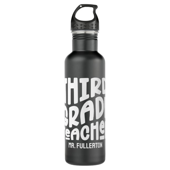 3rd Grade Teacher White Text Design Stainless Steel Water Bottle (Front)