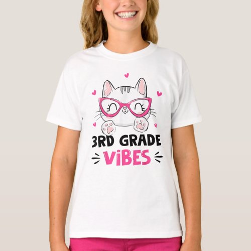 3rd Grade Vibes Back to School Cute Cat T_Shirt