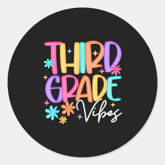 3rd Grade Vibes Back To School Kids Teacher Preppy Classic Round Sticker (Front)
