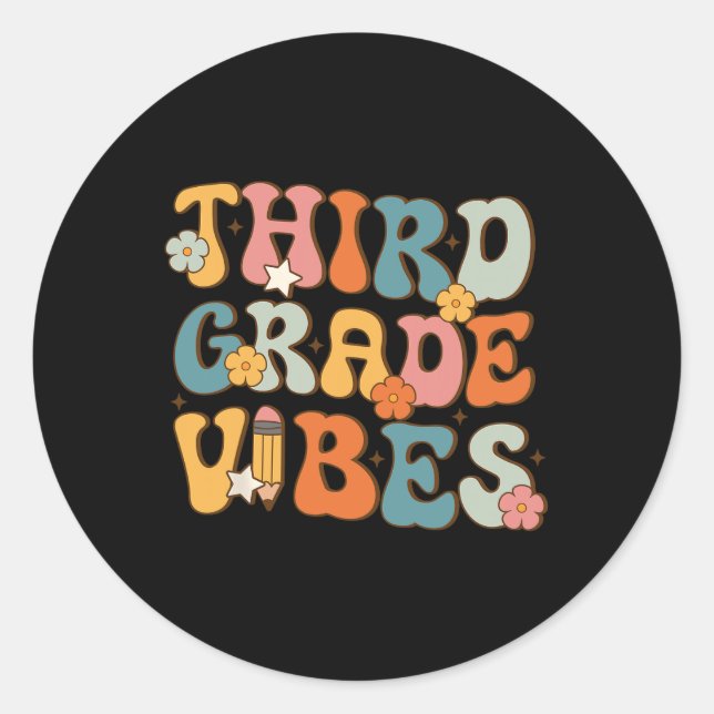 3rd Grade Vibes Back To School Retro Third Grade T Classic Round Sticker (Front)