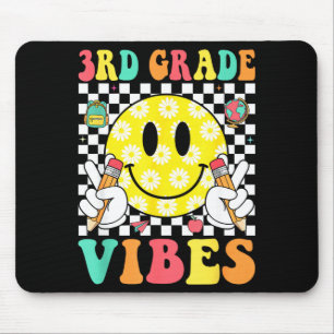 3rd grade vibes retro smile face teacher kids back mouse pad