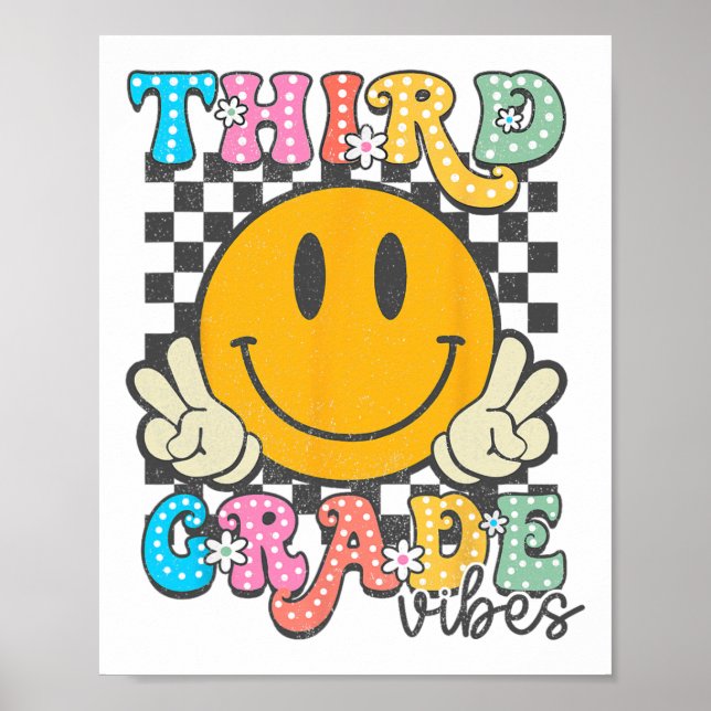 3rd Grade Vibes Retro Smile Face Teacher Kids Back Poster (Front)