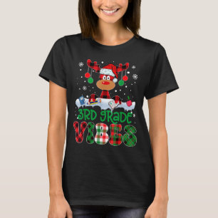 3rd Grade Vibes Teacher Buffalo Red Plaid Reindeer T-Shirt