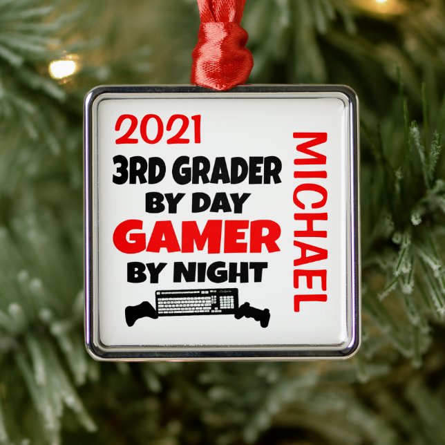 3rd Grader Loves Playing Video Games CUSTOM Metal Ornament (Tree)