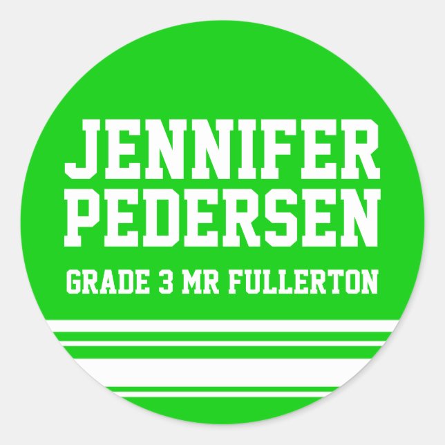 3rd Grader school education name id sticker green (Front)