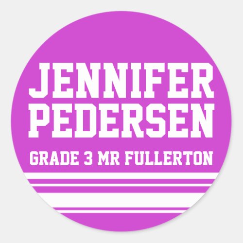 3rd Grader school education name id sticker purple