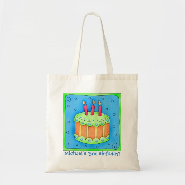 3rd Happy Birthday Cake Name Personalized Boy Gift Tote Bag (Front)