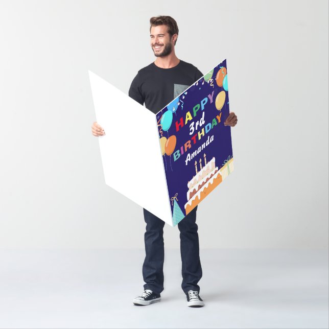 3rd Happy Birthday Cake Navy Blue Extra Large Card (In Situ)