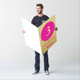 3rd Happy Birthday Hot Pink Gold Extra Large Card