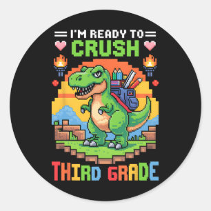 3rd I'm Ready To Crush Third Grade Dinosaur Gamer  Classic Round Sticker