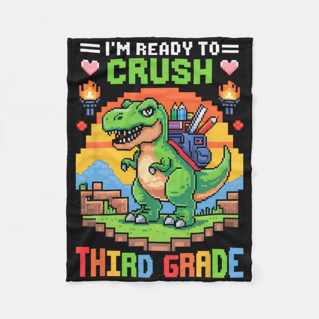 3rd I'm Ready To Crush Third Grade Dinosaur Gamer  Fleece Blanket (Front)