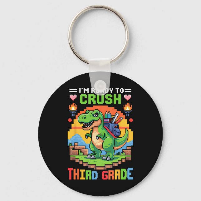 3rd I'm Ready To Crush Third Grade Dinosaur Gamer  Keychain (Front)