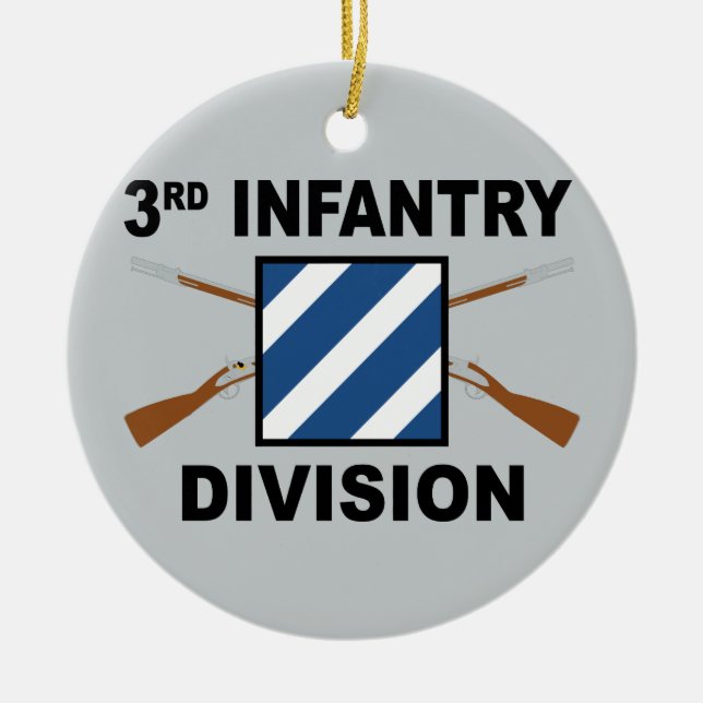 3rd Infantry Division - Crossed Rifles - With Text Ceramic Ornament (Front)