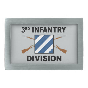 3rd Infantry Division - Crossed Rifles - With Text Rectangular Belt Buckle