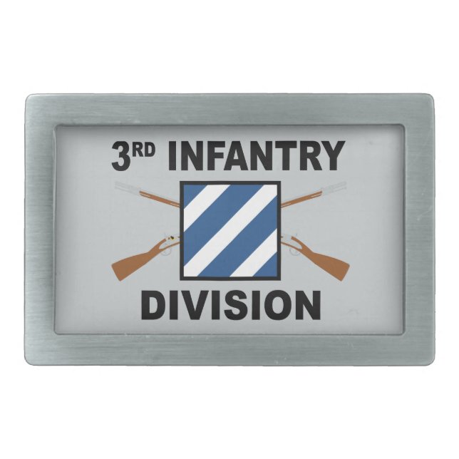 3rd Infantry Division - Crossed Rifles - With Text Rectangular Belt Buckle (Front)