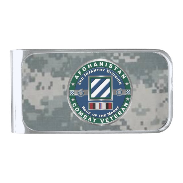 3rd Infantry Division Desert Afghanistan Veteran Silver Finish Money Clip (Front)