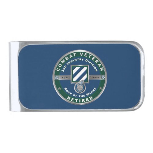 3rd Infantry Division Retired Combat Veteran Silver Finish Money Clip