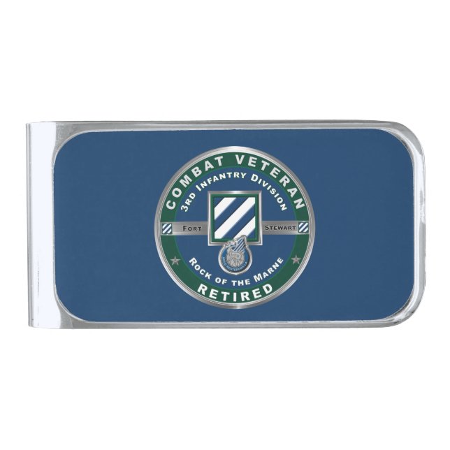 3rd Infantry Division Retired Combat Veteran Silver Finish Money Clip (Front)
