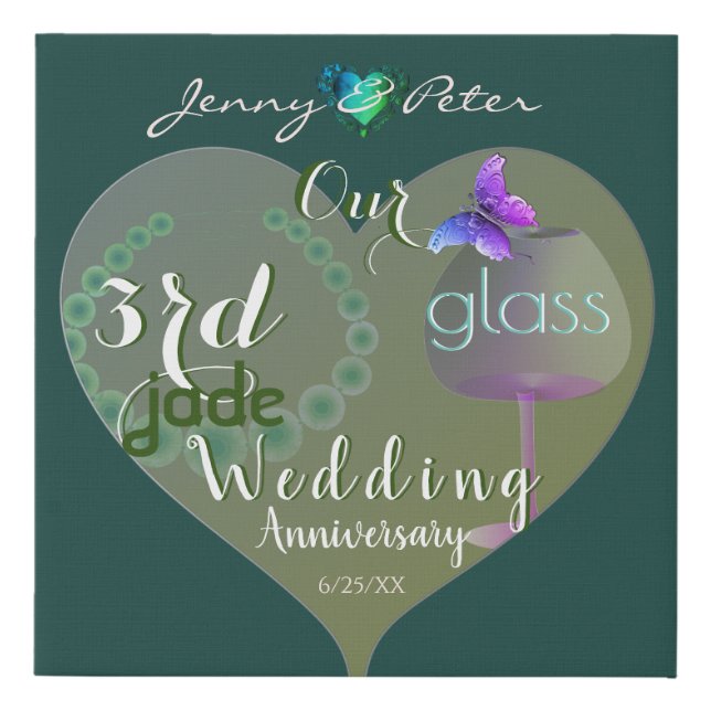 3rd Jade Glass Wedding Anniversary Faux Canvas Print (Front)