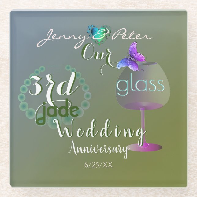 3rd Jade Glass Wedding Anniversary Glass Coaster (Front)